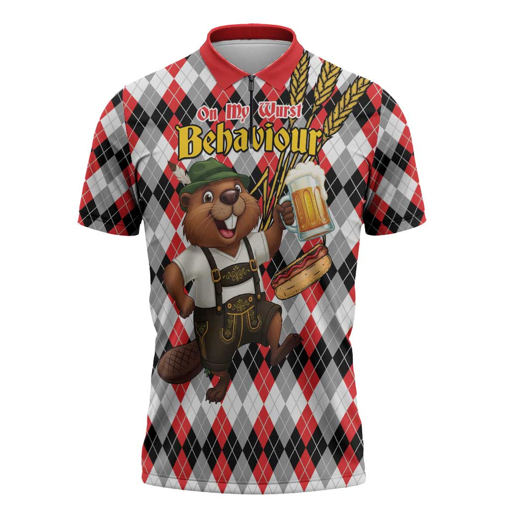 Oktoberfest Beaver Zipper Polo Shirt On My Wurst Behaviour - Wonder Print Shop