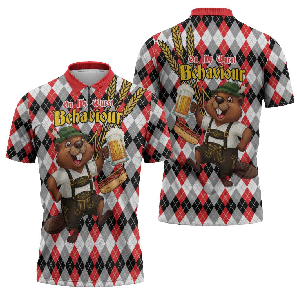 Oktoberfest Beaver Zipper Polo Shirt On My Wurst Behaviour - Wonder Print Shop