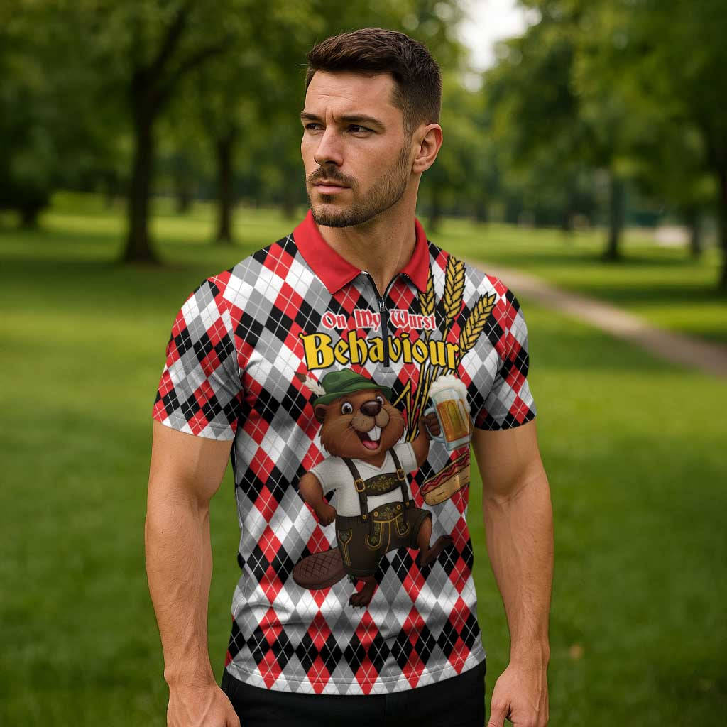 Oktoberfest Beaver Zipper Polo Shirt On My Wurst Behaviour - Wonder Print Shop