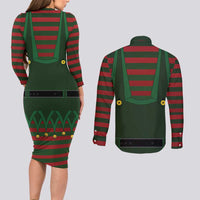 Christmas Elf Costume Couples Matching Long Sleeve Bodycon Dress and Long Sleeve Button Shirt Santa’s Little Helper Outfit - Wonder Print Shop