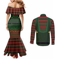 Christmas Elf Costume Couples Matching Mermaid Dress and Long Sleeve Button Shirt Santa’s Little Helper Outfit - Wonder Print Shop