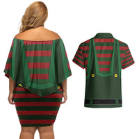 Christmas Elf Costume Couples Matching Off Shoulder Short Dress and Hawaiian Shirt Santa’s Little Helper Outfit - Wonder Print Shop