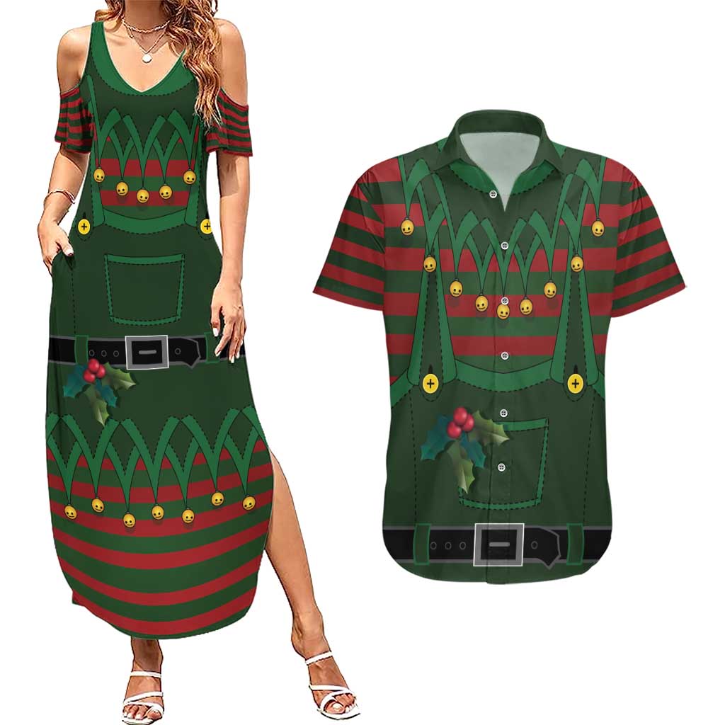 Christmas Elf Costume Couples Matching Summer Maxi Dress and Hawaiian Shirt Santa’s Little Helper Outfit - Wonder Print Shop