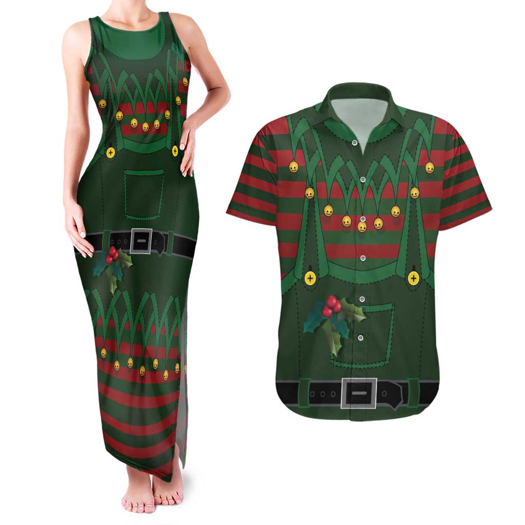 Christmas Elf Costume Couples Matching Tank Maxi Dress and Hawaiian Shirt Santa’s Little Helper Outfit - Wonder Print Shop