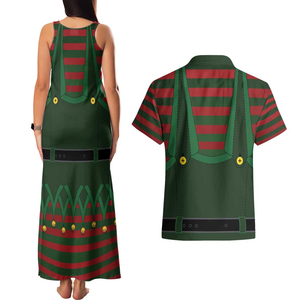 Christmas Elf Costume Couples Matching Tank Maxi Dress and Hawaiian Shirt Santa’s Little Helper Outfit - Wonder Print Shop