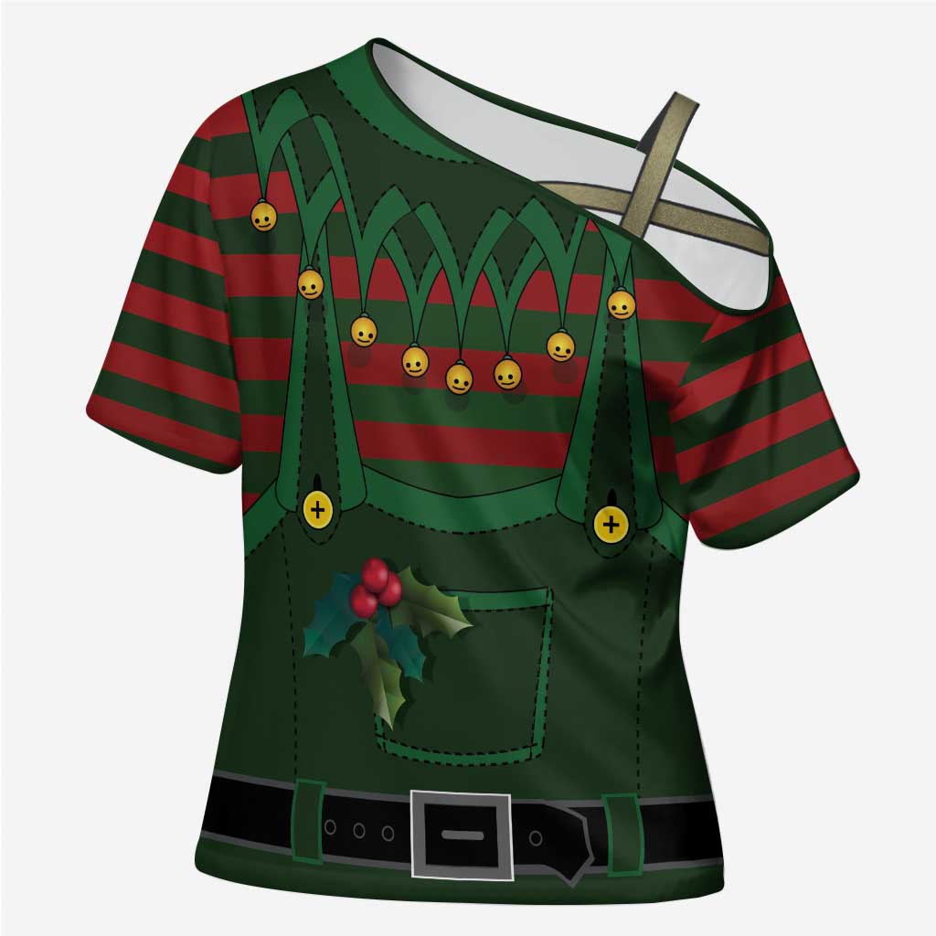Christmas Elf Costume Cross Shoulder Shirt Santa’s Little Helper Outfit - Wonder Print Shop
