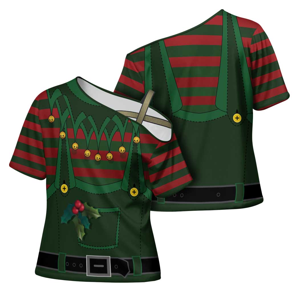 Christmas Elf Costume Cross Shoulder Shirt Santa’s Little Helper Outfit - Wonder Print Shop