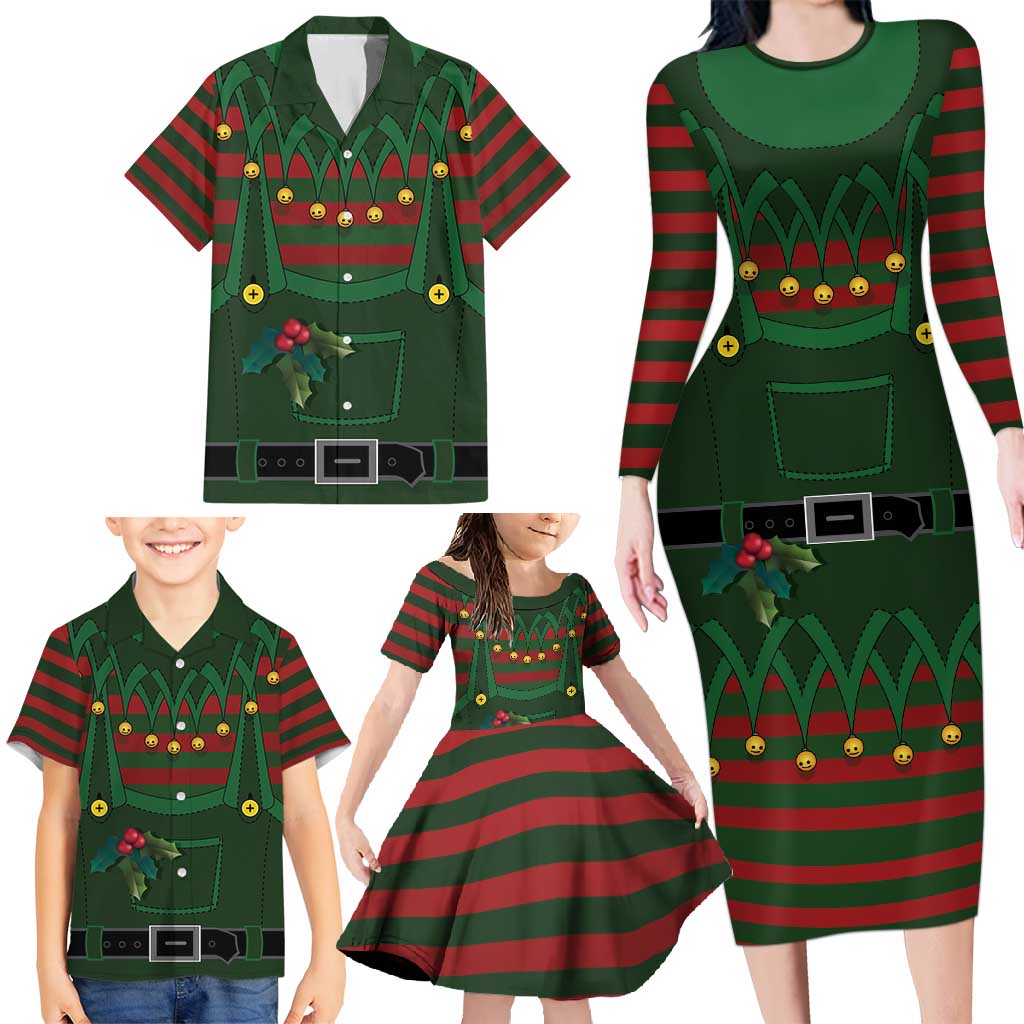 Christmas Elf Costume Family Matching Long Sleeve Bodycon Dress and Hawaiian Shirt Santa’s Little Helper Outfit - Wonder Print Shop
