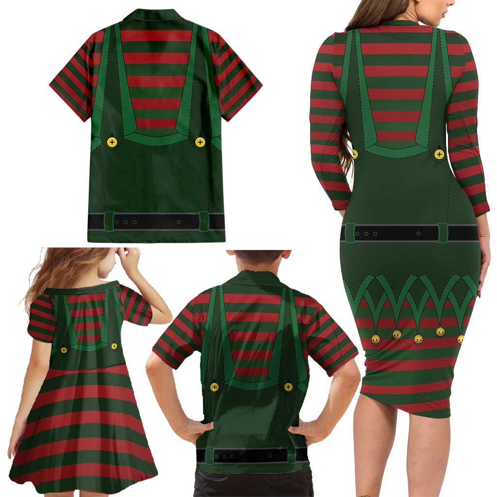 Christmas Elf Costume Family Matching Long Sleeve Bodycon Dress and Hawaiian Shirt Santa’s Little Helper Outfit - Wonder Print Shop