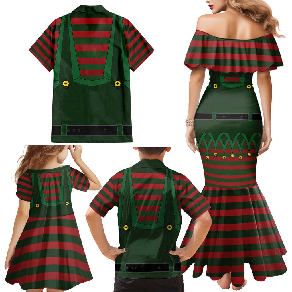 Christmas Elf Costume Family Matching Mermaid Dress and Hawaiian Shirt Santa’s Little Helper Outfit - Wonder Print Shop