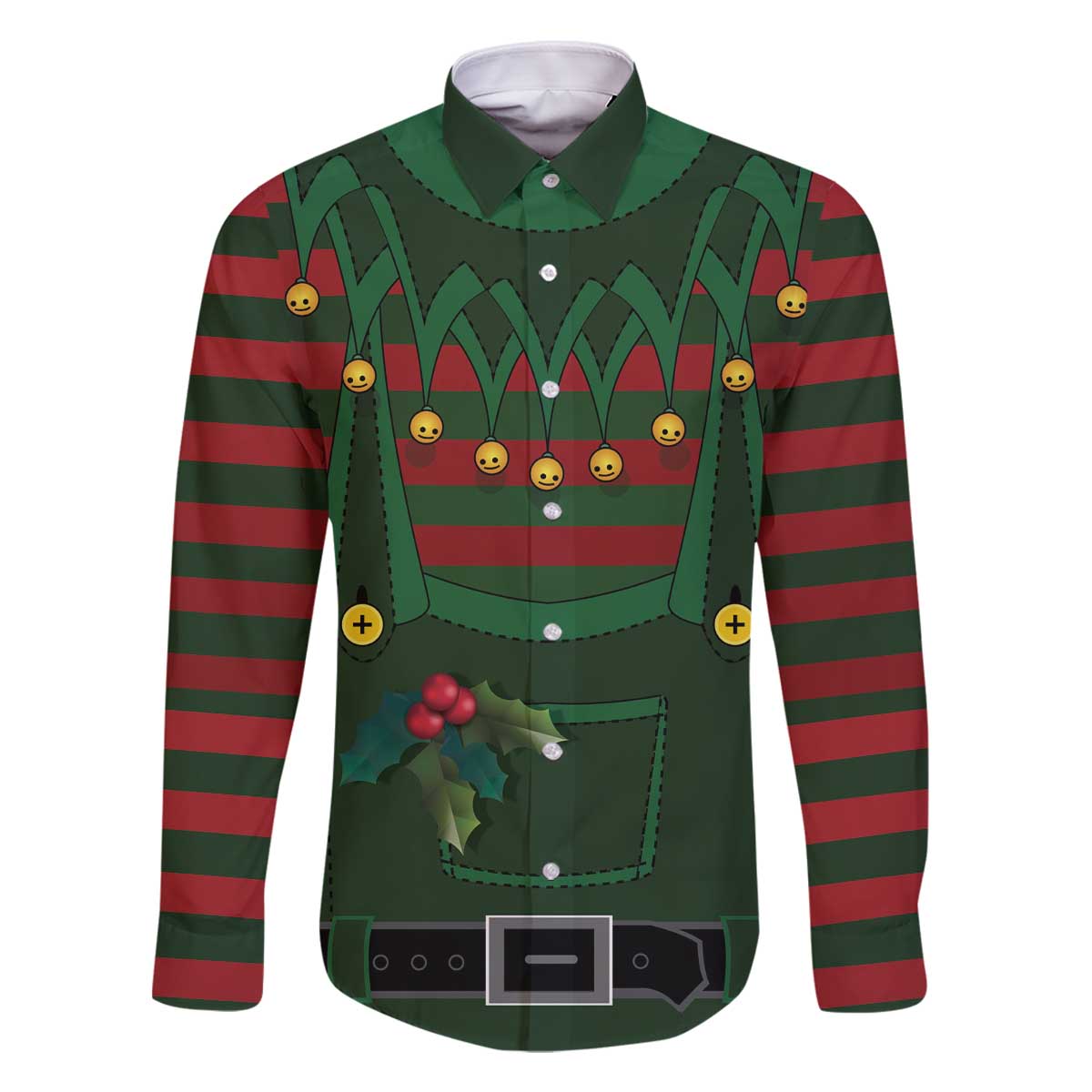 Christmas Elf Costume Family Matching Off The Shoulder Long Sleeve Dress and Hawaiian Shirt Santa’s Little Helper Outfit - Wonder Print Shop