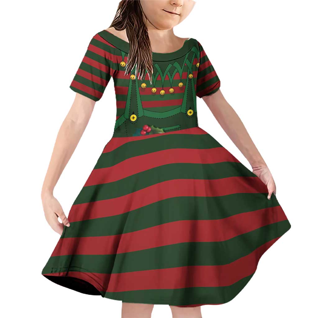 Christmas Elf Costume Family Matching Off Shoulder Short Dress and Hawaiian Shirt Santa’s Little Helper Outfit - Wonder Print Shop