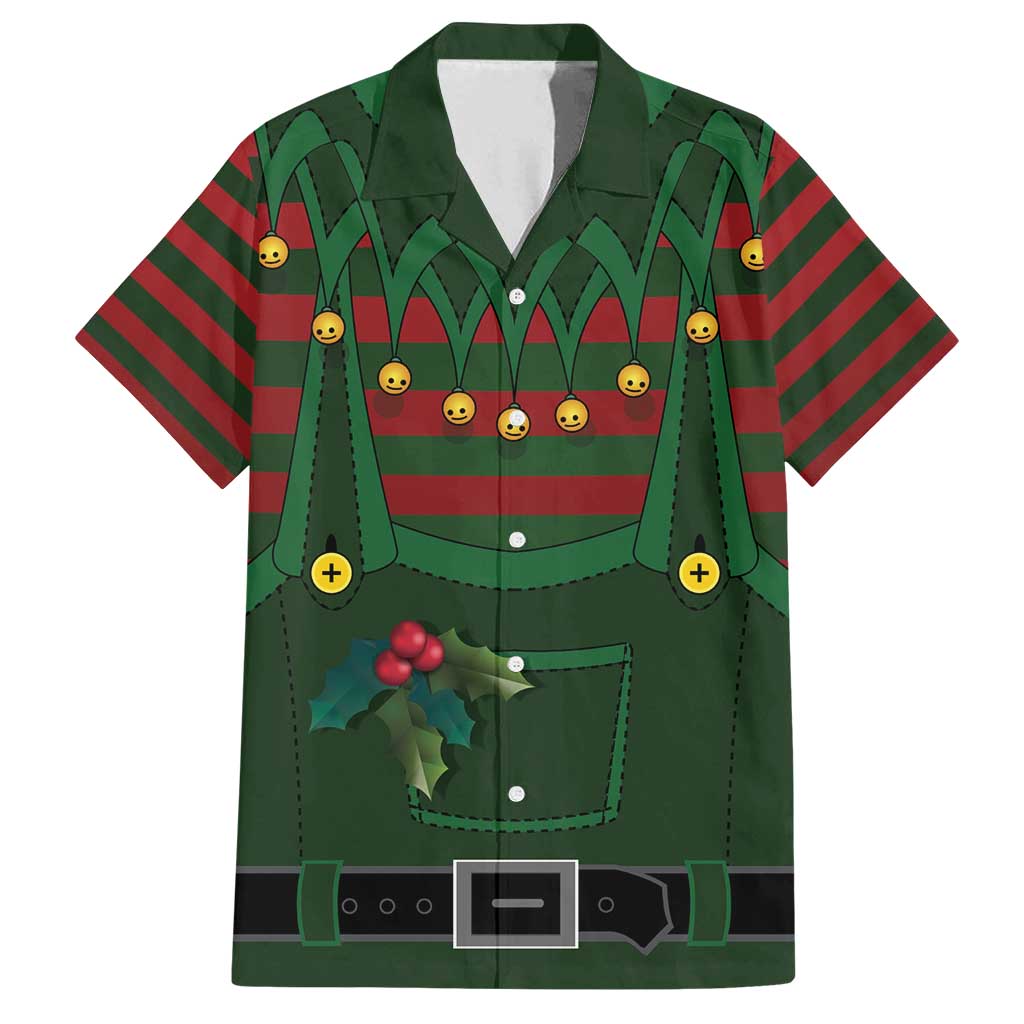 Christmas Elf Costume Family Matching Off Shoulder Short Dress and Hawaiian Shirt Santa’s Little Helper Outfit - Wonder Print Shop