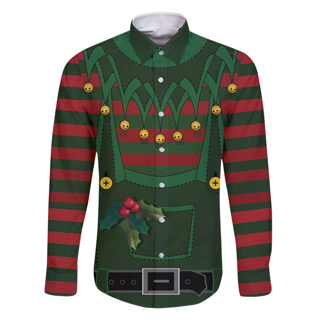 Christmas Elf Costume Family Matching Off Shoulder Short Dress and Hawaiian Shirt Santa’s Little Helper Outfit - Wonder Print Shop