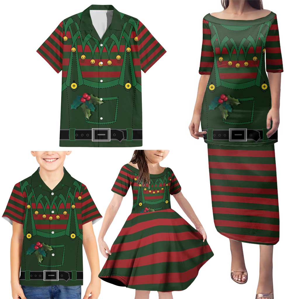 Christmas Elf Costume Family Matching Puletasi and Hawaiian Shirt Santa’s Little Helper Outfit - Wonder Print Shop