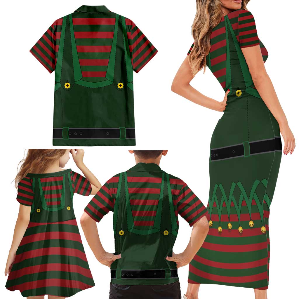 Christmas Elf Costume Family Matching Short Sleeve Bodycon Dress and Hawaiian Shirt Santa’s Little Helper Outfit - Wonder Print Shop