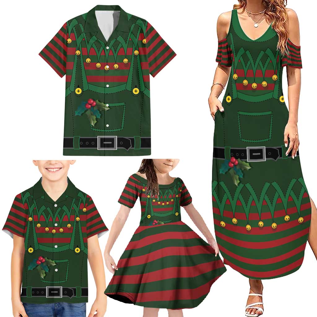 Christmas Elf Costume Family Matching Summer Maxi Dress and Hawaiian Shirt Santa’s Little Helper Outfit - Wonder Print Shop