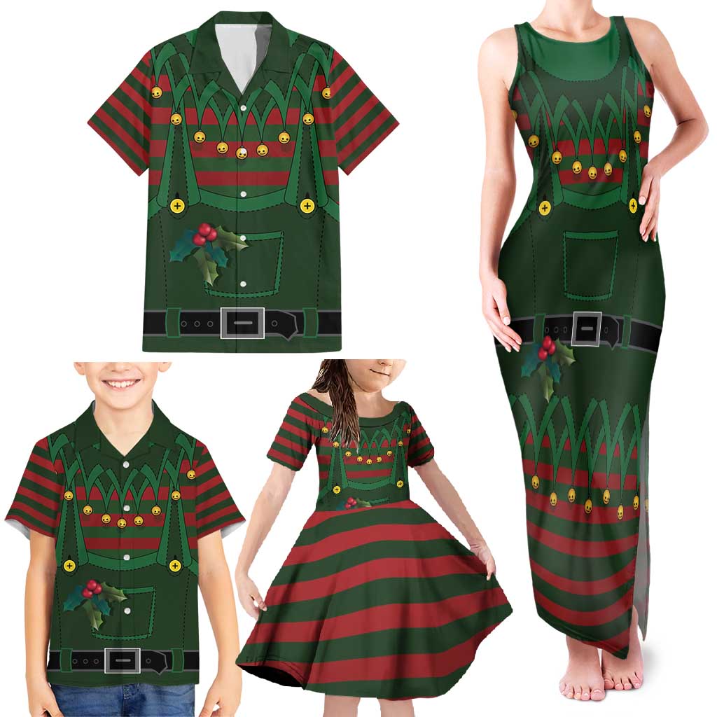 Christmas Elf Costume Family Matching Tank Maxi Dress and Hawaiian Shirt Santa’s Little Helper Outfit - Wonder Print Shop