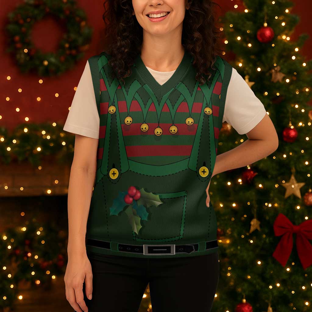 Christmas Elf Costume Christmas Knitted V-Neck Vest Santa’s Little Helper Outfit - Wonder Print Shop
