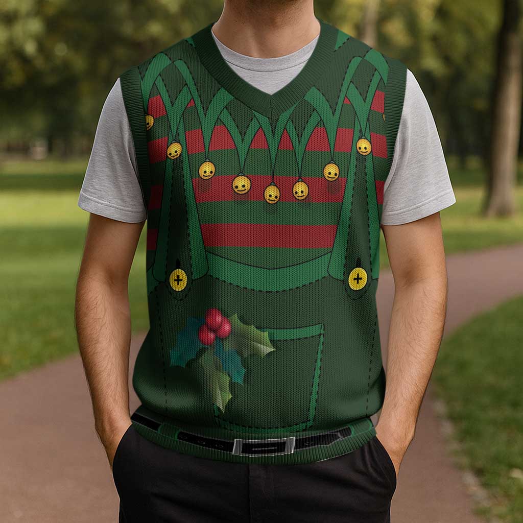 Christmas Elf Costume Christmas Knitted V-Neck Vest Santa’s Little Helper Outfit - Wonder Print Shop