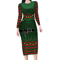 Christmas Elf Costume Long Sleeve Bodycon Dress Santa’s Little Helper Outfit - Wonder Print Shop
