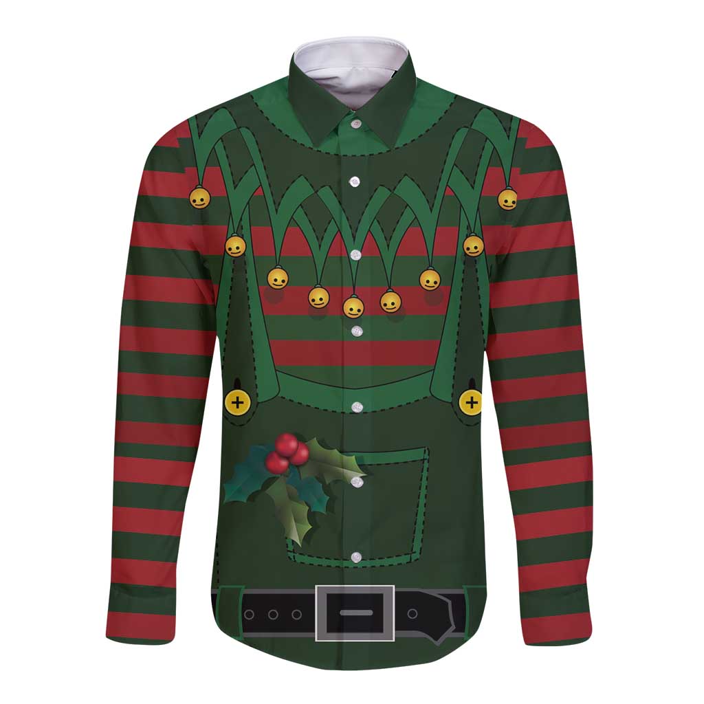 Christmas Elf Costume Long Sleeve Button Shirt Santa’s Little Helper Outfit - Wonder Print Shop