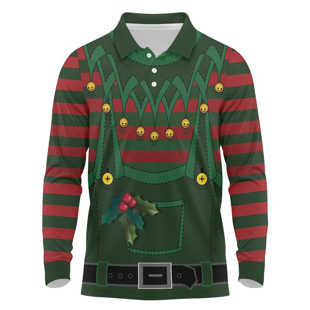 Christmas Elf Costume Long Sleeve Polo Shirt Santa’s Little Helper Outfit - Wonder Print Shop
