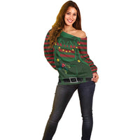 Christmas Elf Costume Off Shoulder Sweater Santa’s Little Helper Outfit - Wonder Print Shop