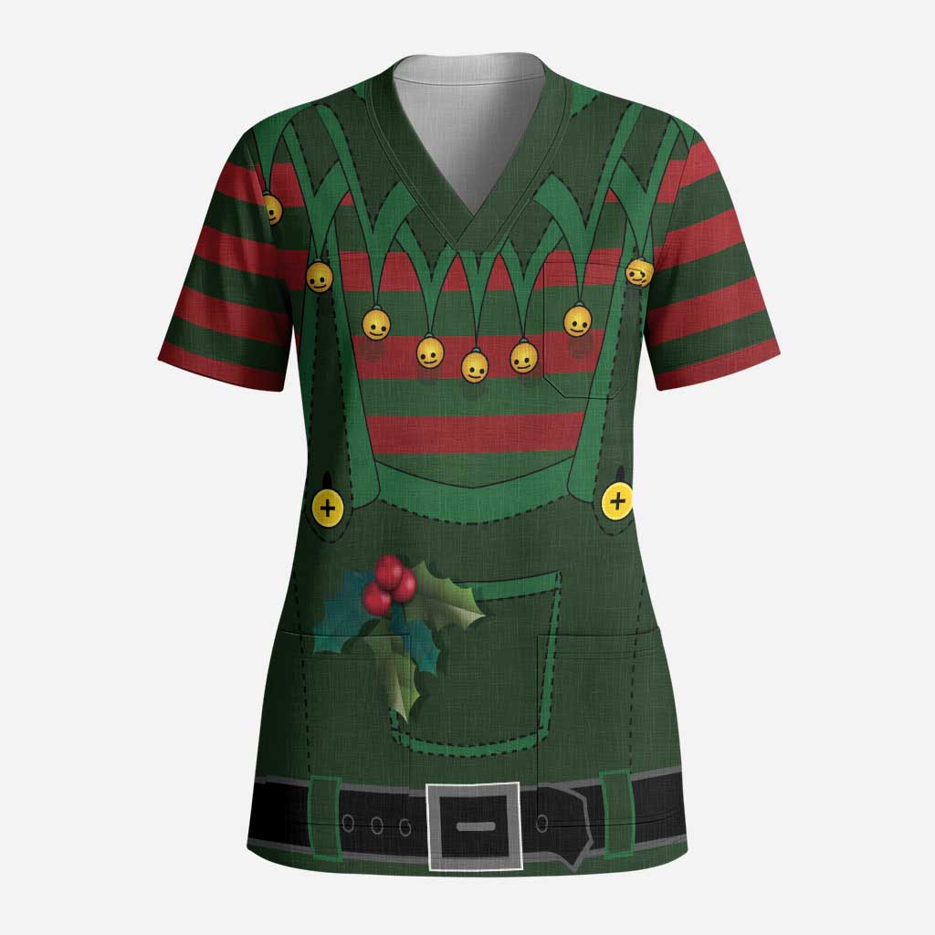 Christmas Elf Costume Scrub Top Santa’s Little Helper Outfit - Wonder Print Shop