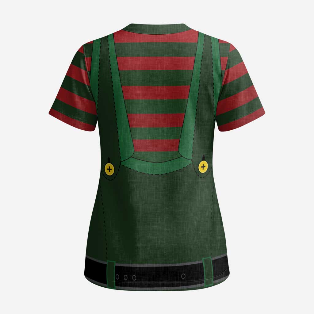 Christmas Elf Costume Scrub Top Santa’s Little Helper Outfit - Wonder Print Shop