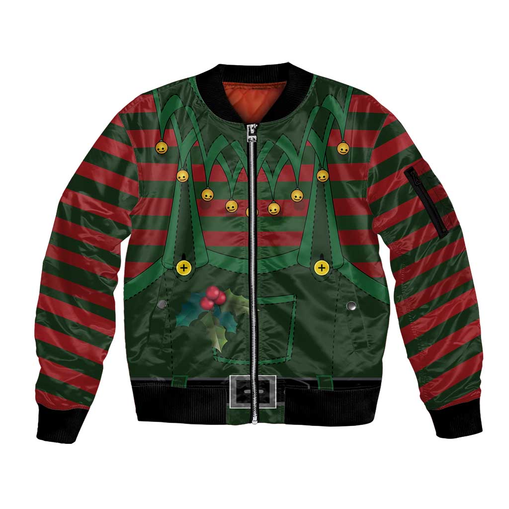 Christmas Elf Costume Sleeve Zip Bomber Jacket Santa’s Little Helper Outfit - Wonder Print Shop