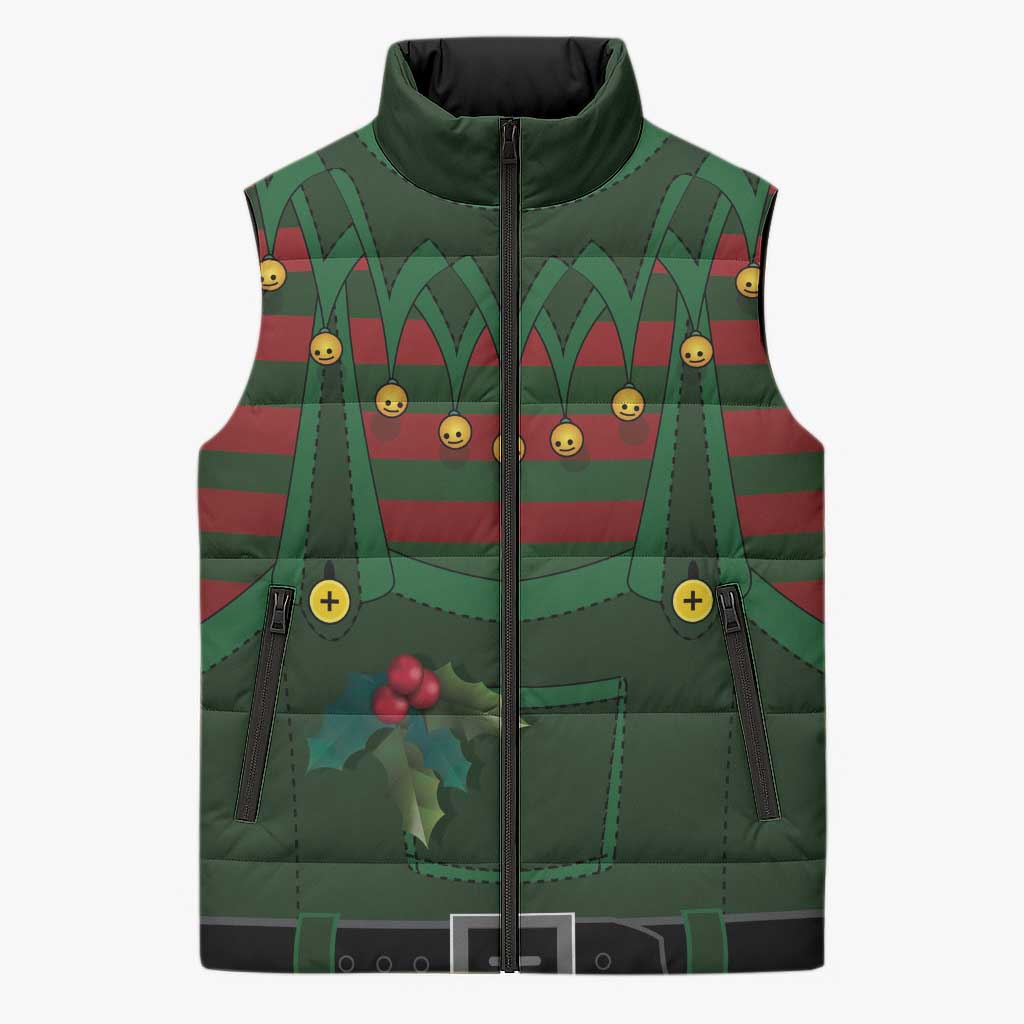 Christmas Elf Costume Sleeveless Puffer Jacket Santa’s Little Helper Outfit - Wonder Print Shop