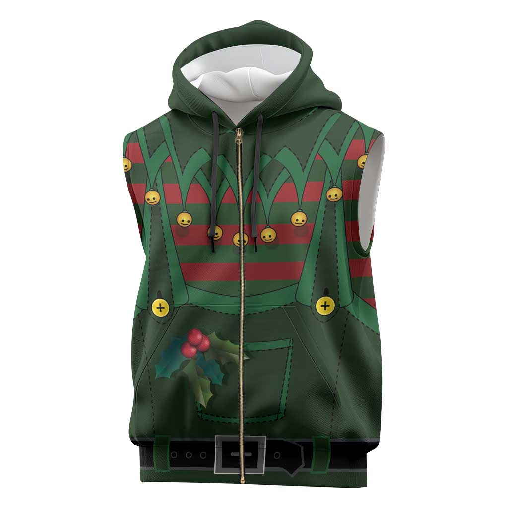 Christmas Elf Costume Sleeveless Zip Hoodie Santa’s Little Helper Outfit - Wonder Print Shop