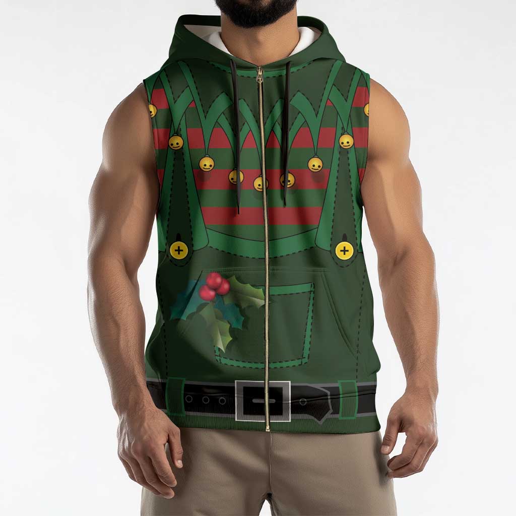 Christmas Elf Costume Sleeveless Zip Hoodie Santa’s Little Helper Outfit - Wonder Print Shop
