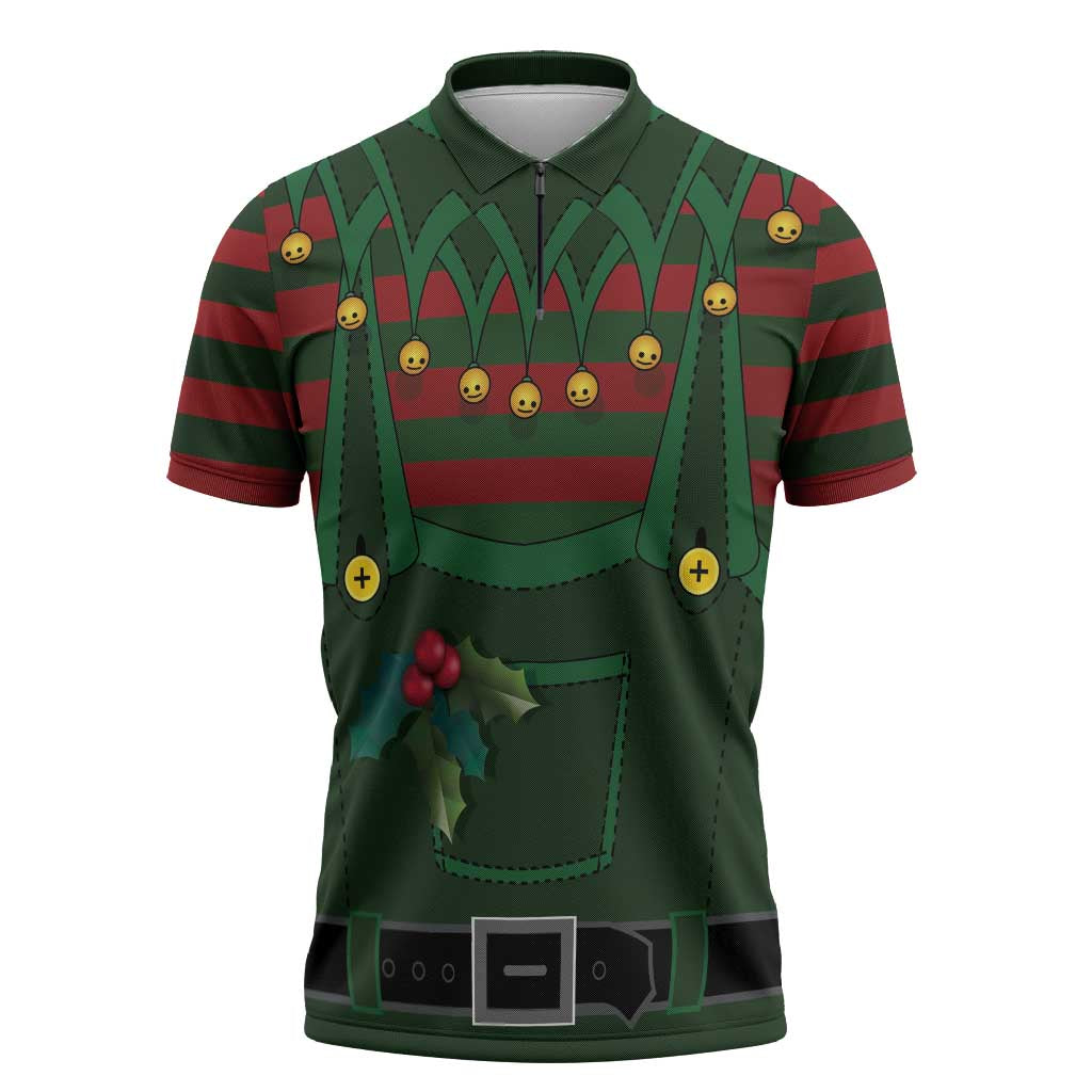 Christmas Elf Costume Zipper Polo Shirt Santa’s Little Helper Outfit - Wonder Print Shop