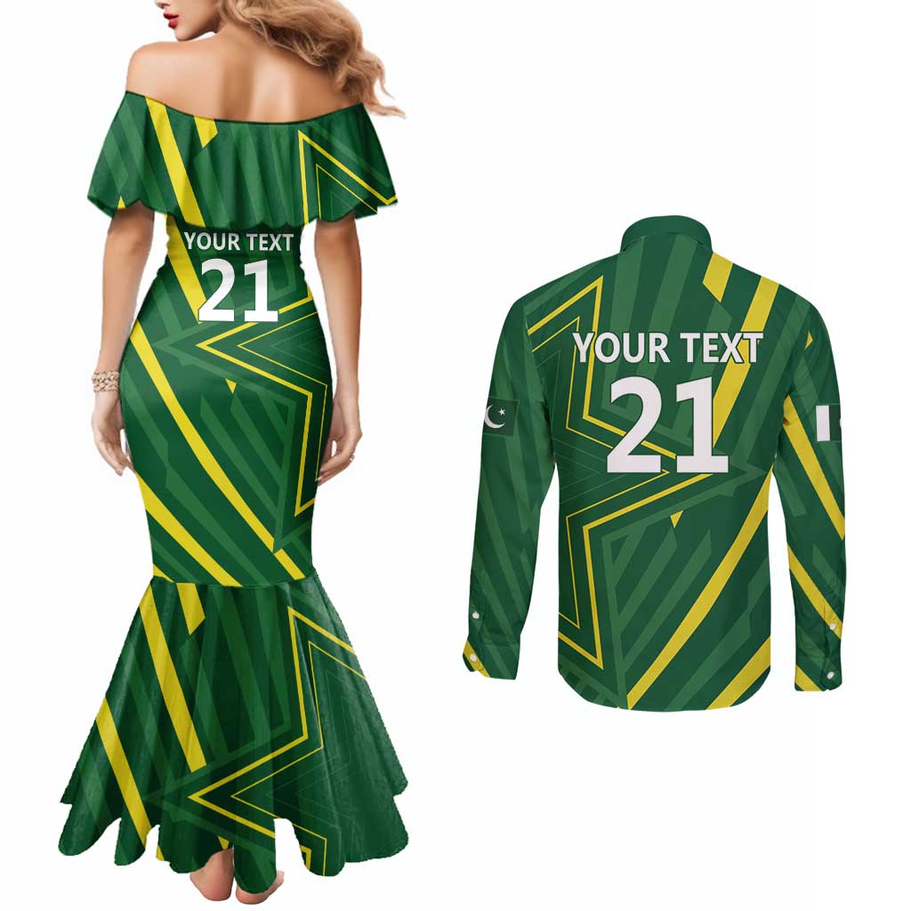 Pakistan Cricket Custom Couples Matching Mermaid Dress and Long Sleeve Button Shirt Shaheen Falcon Go Champions