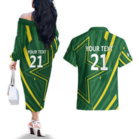Pakistan Cricket Custom Couples Matching Off The Shoulder Long Sleeve Dress and Hawaiian Shirt Shaheen Falcon Go Champions LT9 - Wonder Print Shop