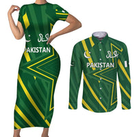 Pakistan Cricket Custom Couples Matching Short Sleeve Bodycon Dress and Long Sleeve Button Shirt Shaheen Falcon Go Champions LT9 - Wonder Print Shop