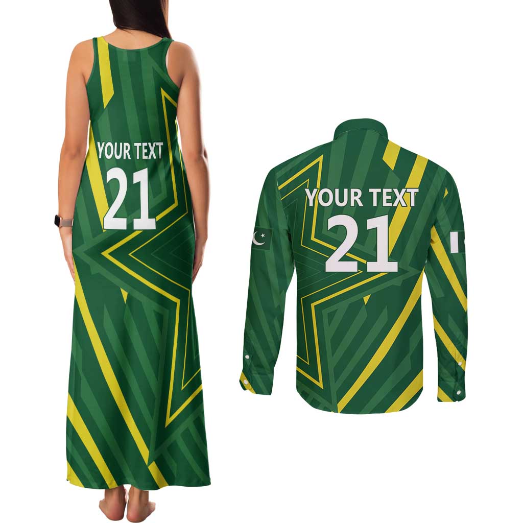 Pakistan Cricket Custom Couples Matching Tank Maxi Dress and Long Sleeve Button Shirt Shaheen Falcon Go Champions LT9 - Wonder Print Shop