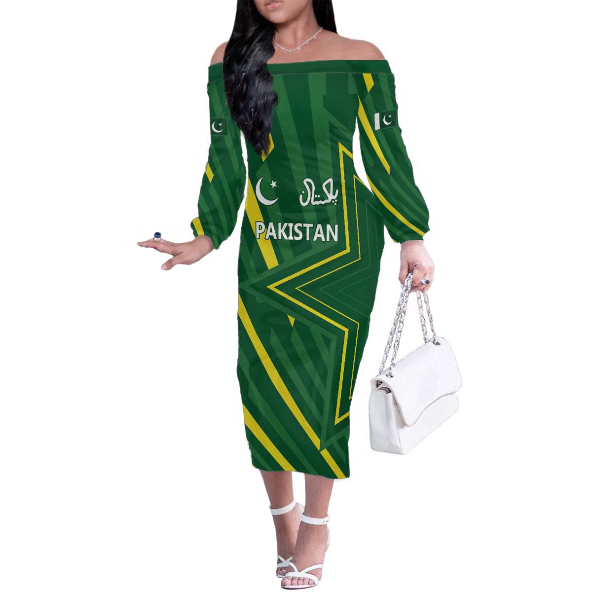 Pakistan Cricket Custom Family Matching Off The Shoulder Long Sleeve Dress and Hawaiian Shirt Shaheen Falcon Go Champions - Wonder Print Shop