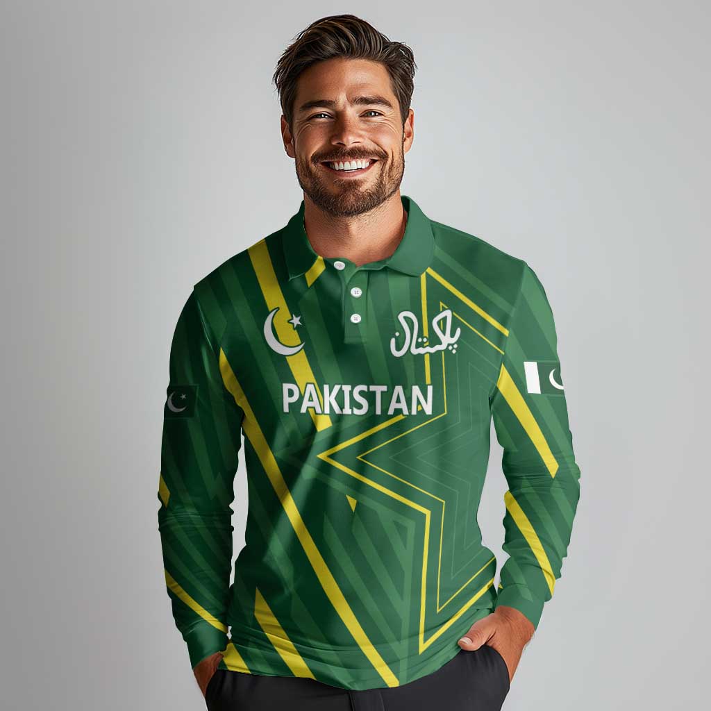 Pakistan Cricket Custom Long Sleeve Polo Shirt Shaheen Falcon Go Champions - Wonder Print Shop