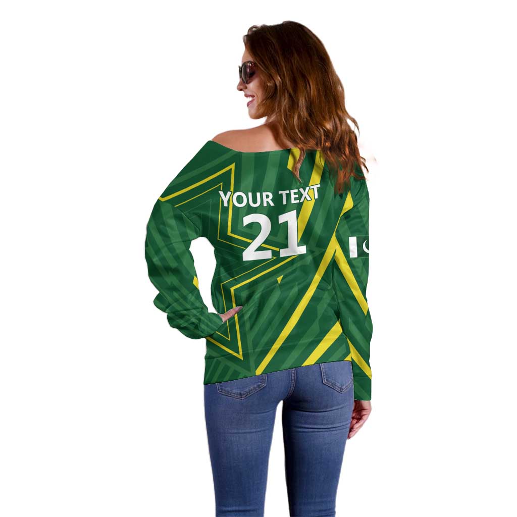 Pakistan Cricket Custom Off Shoulder Sweater Shaheen Falcon Go Champions - Wonder Print Shop