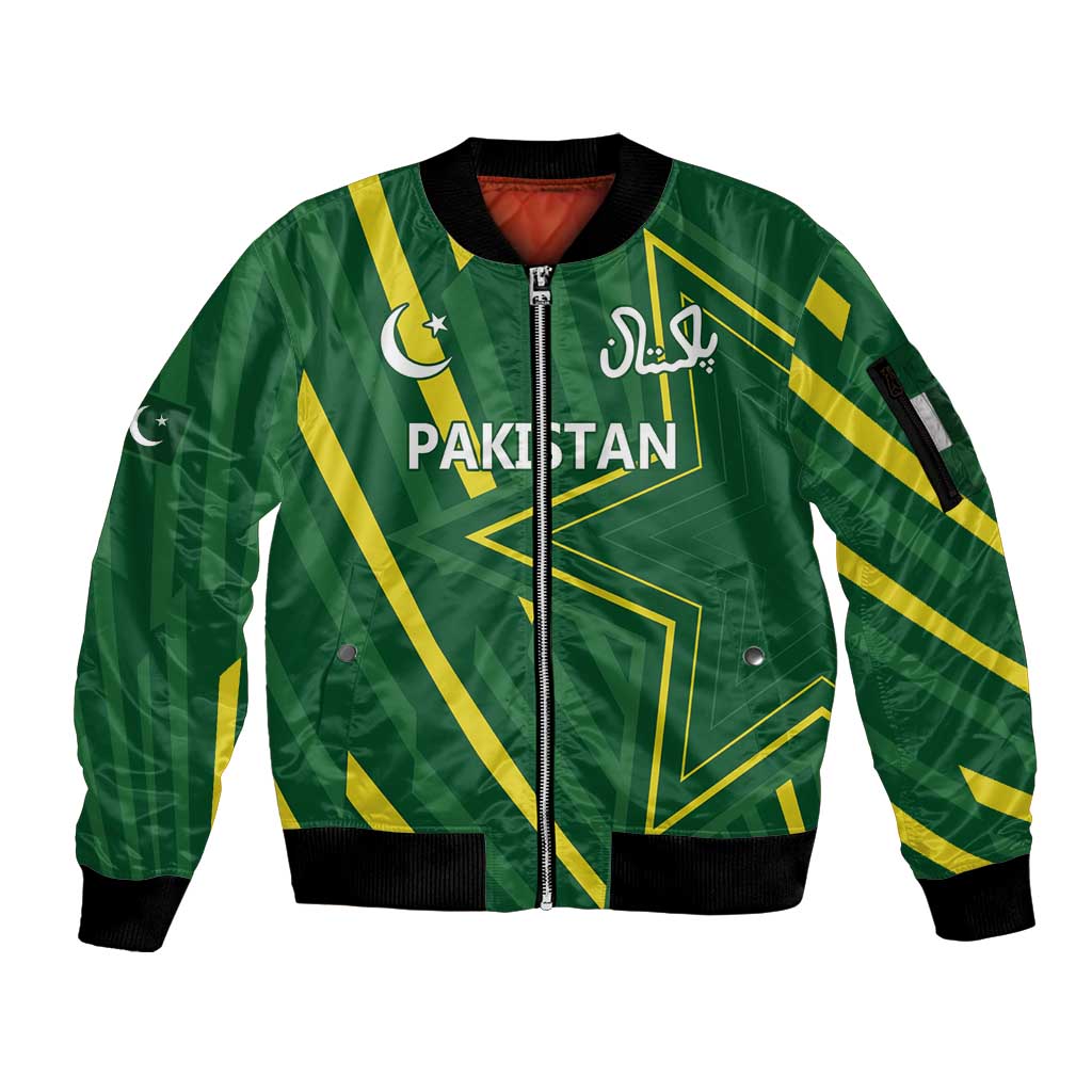 Pakistan Cricket Custom Sleeve Zip Bomber Jacket Shaheen Falcon Go Champions - Wonder Print Shop