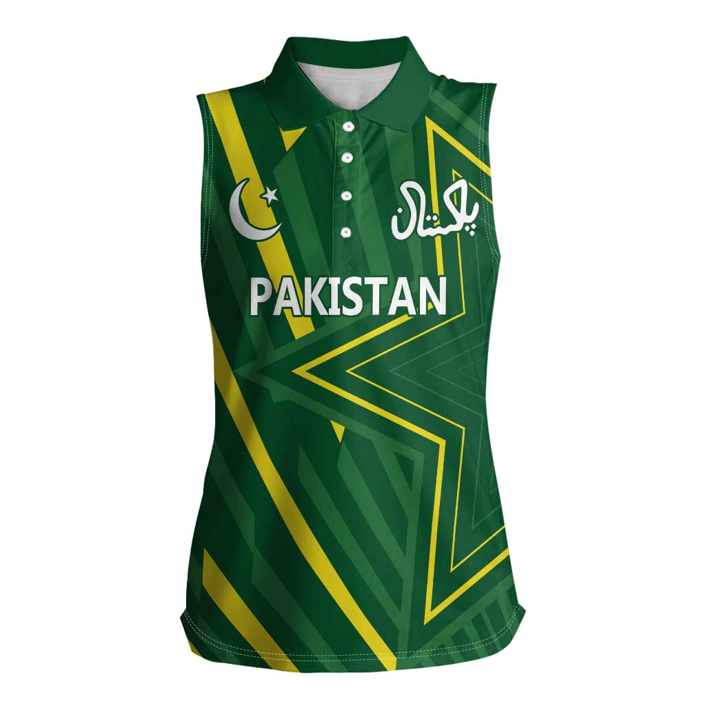 Pakistan Cricket Custom Women Sleeveless Polo Shirt Shaheen Falcon Go Champions - Wonder Print Shop