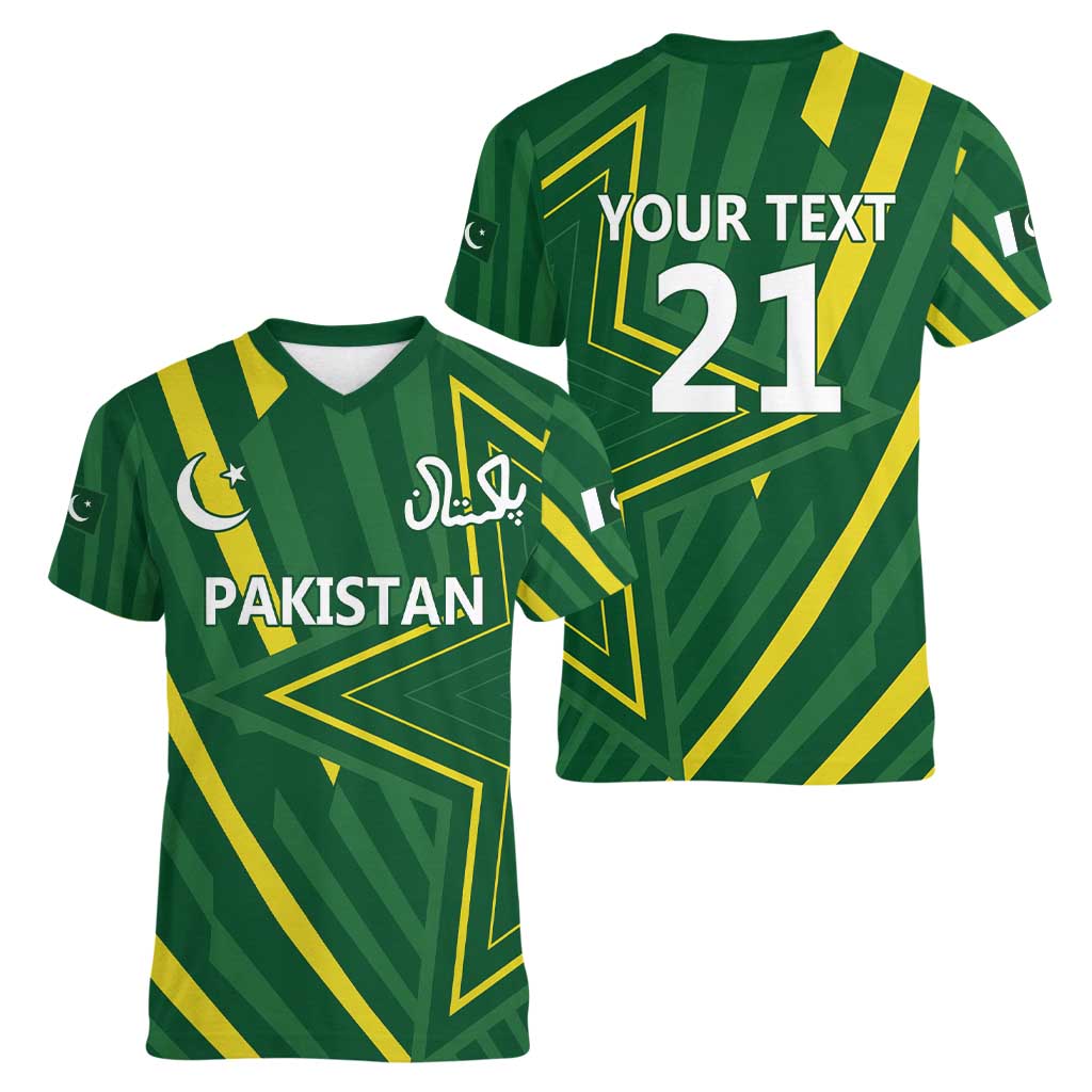 Pakistan Cricket Custom Women V-Neck T-Shirt Shaheen Falcon Go Champions - Wonder Print Shop