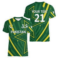 Pakistan Cricket Custom Women V-Neck T-Shirt Shaheen Falcon Go Champions - Wonder Print Shop