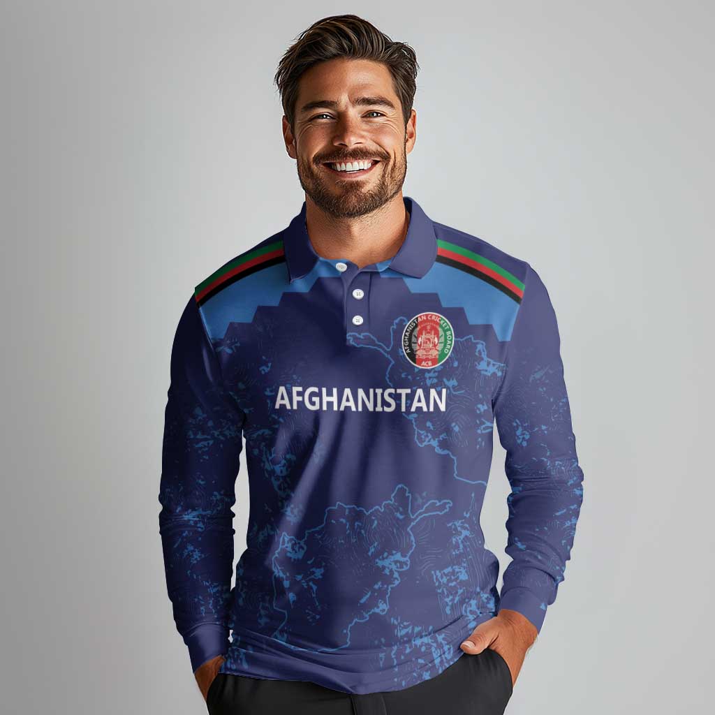 Afghan Atalans Cricket Custom Long Sleeve Polo Shirt Afghanistan Map with Sporty Style - Wonder Print Shop