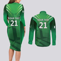 Pakistan Cricket Custom Couples Matching Long Sleeve Bodycon Dress and Long Sleeve Button Shirt The Green Shirts with Sporty Pattern LT9 - Wonder Print Shop
