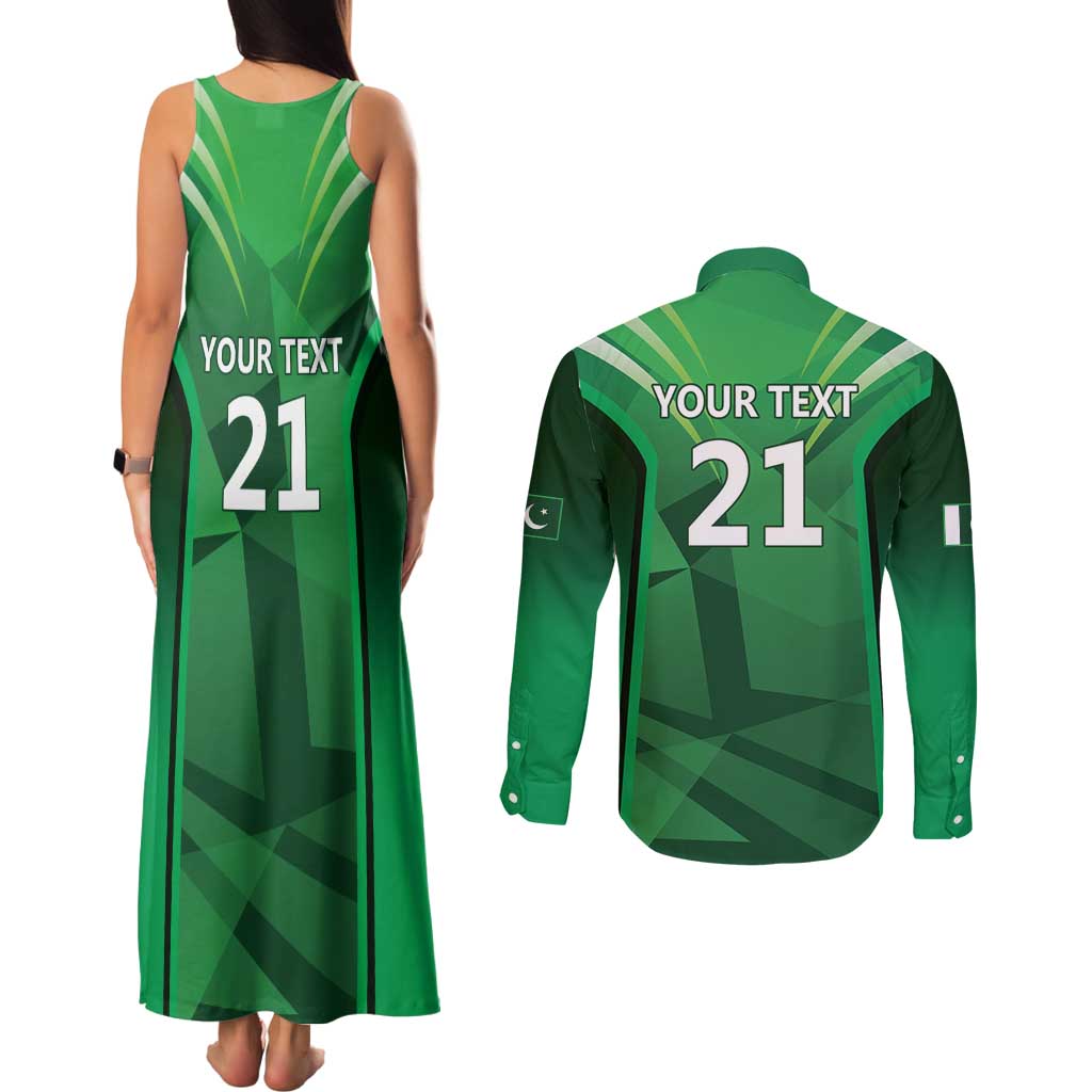 Pakistan Cricket Custom Couples Matching Tank Maxi Dress and Long Sleeve Button Shirt The Green Shirts with Sporty Pattern LT9 - Wonder Print Shop