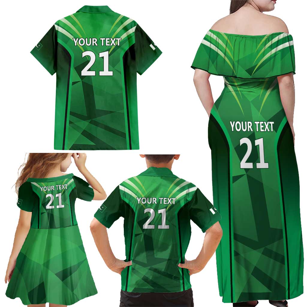 Pakistan Cricket Custom Family Matching Off Shoulder Maxi Dress and Hawaiian Shirt The Green Shirts with Sporty Pattern LT9 - Wonder Print Shop